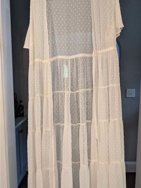 Torrid Sheer Swiss Dot Tiered Maxi Cover-Up in Ivory